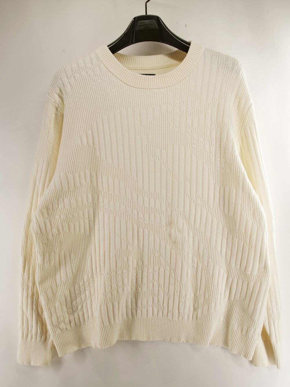 Alfani Mens XXL Sweater Cream Off White Geometric Textured Knit Ribbed Crewneck
